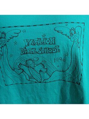 Vintage T-shirt Mens XL Bible Camp Christian 90s Hand Drawn Graphic Green USA XL